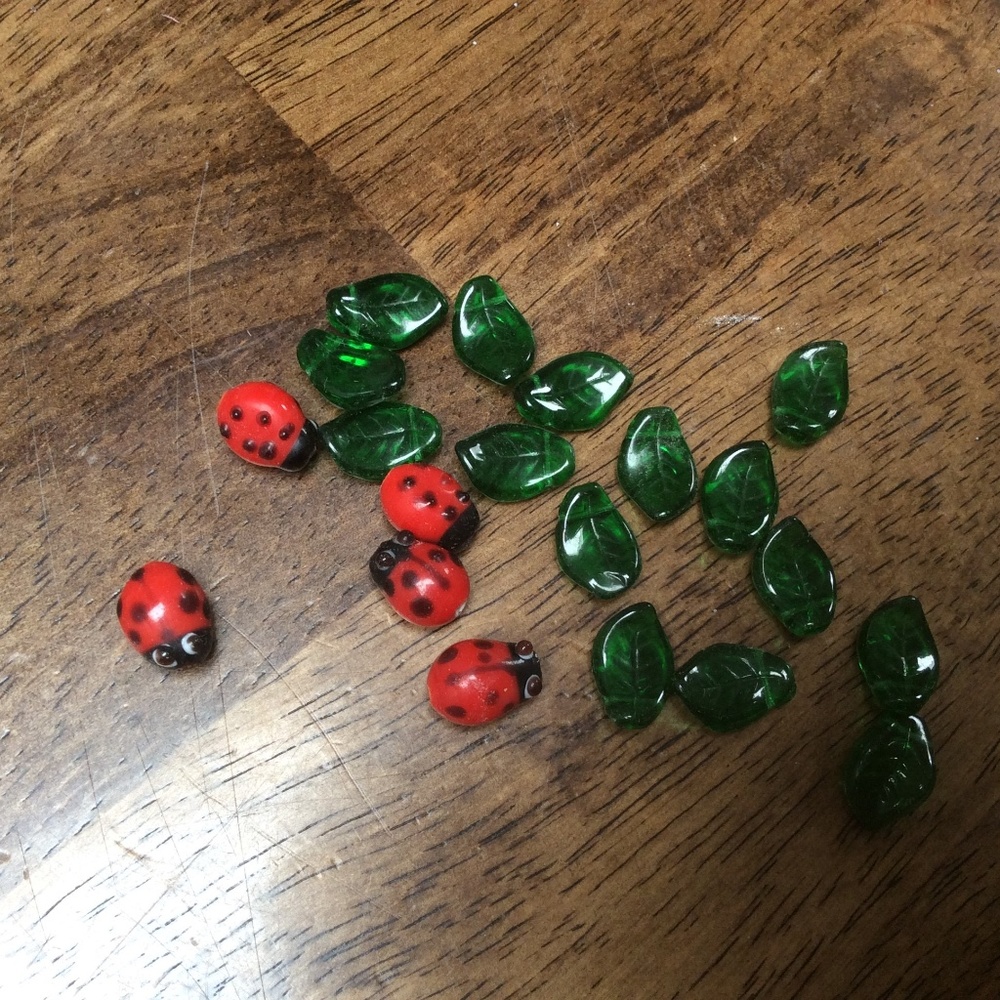 20 Lampwork Ladybug/Leaf Beads